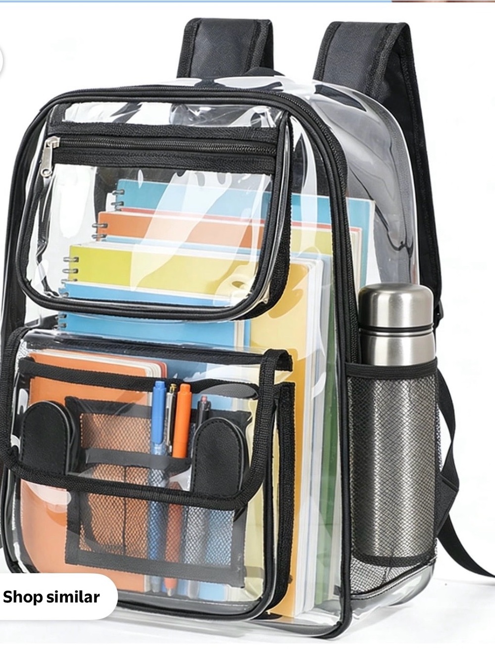 Clear PVC Backpack with Black Trim - Transparent School Bag